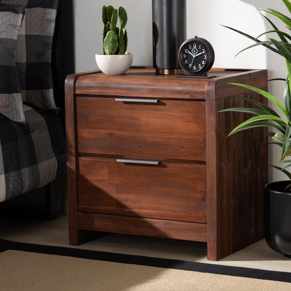 Torres Modern and Contemporary Brown Oak Finished 2-Drawer Wood Nightstand FredCo