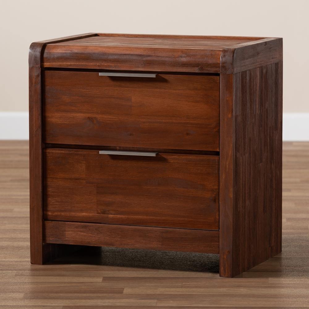 Torres Modern and Contemporary Brown Oak Finished 2-Drawer Wood Nightstand FredCo