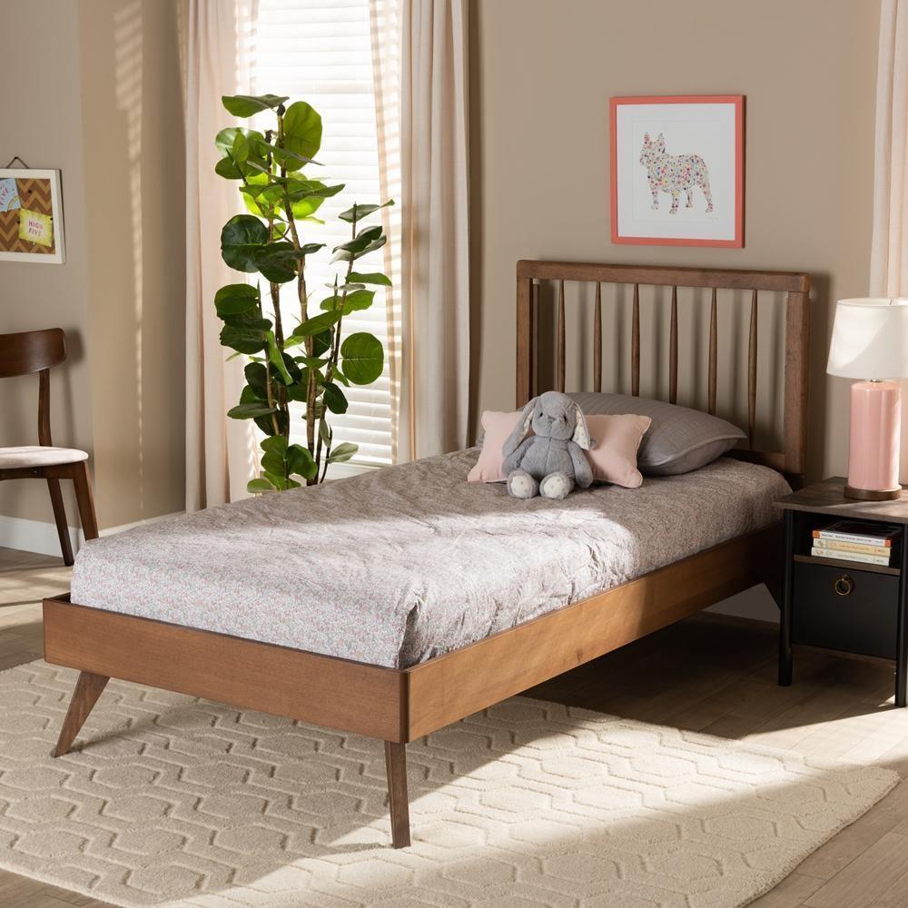 Toru Mid-Century Modern Ash Walnut Finished Wood Twin Size Platform Bed FredCo