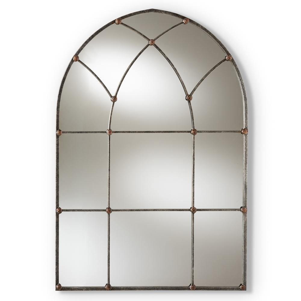 Tova Vintage Farmhouse Antique Silver Finished Arched Window Accent Wall Mirror FredCo