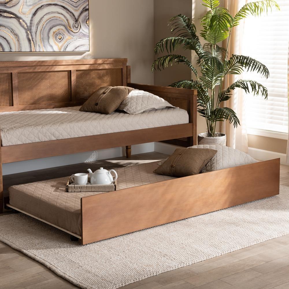 Toveli Modern and Contemporary Ash Walnut Finished Twin Size Trundle Bed FredCo