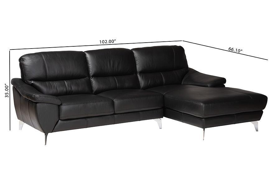 Townsend Modern Black Full Leather Sectional Sofa with Right Facing Chaise FredCo