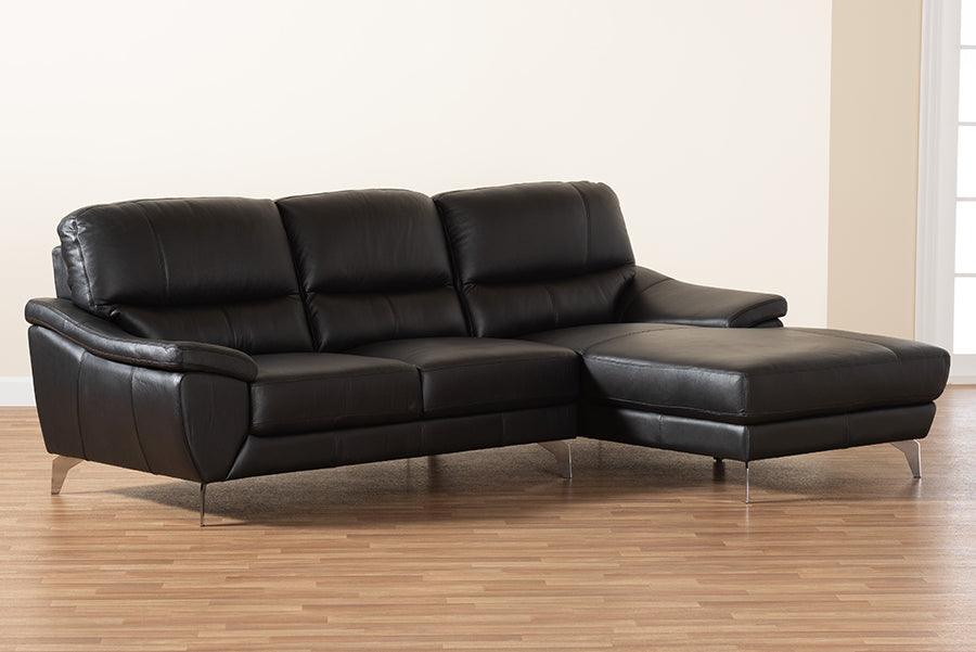 Townsend Modern Black Full Leather Sectional Sofa with Right Facing Chaise FredCo