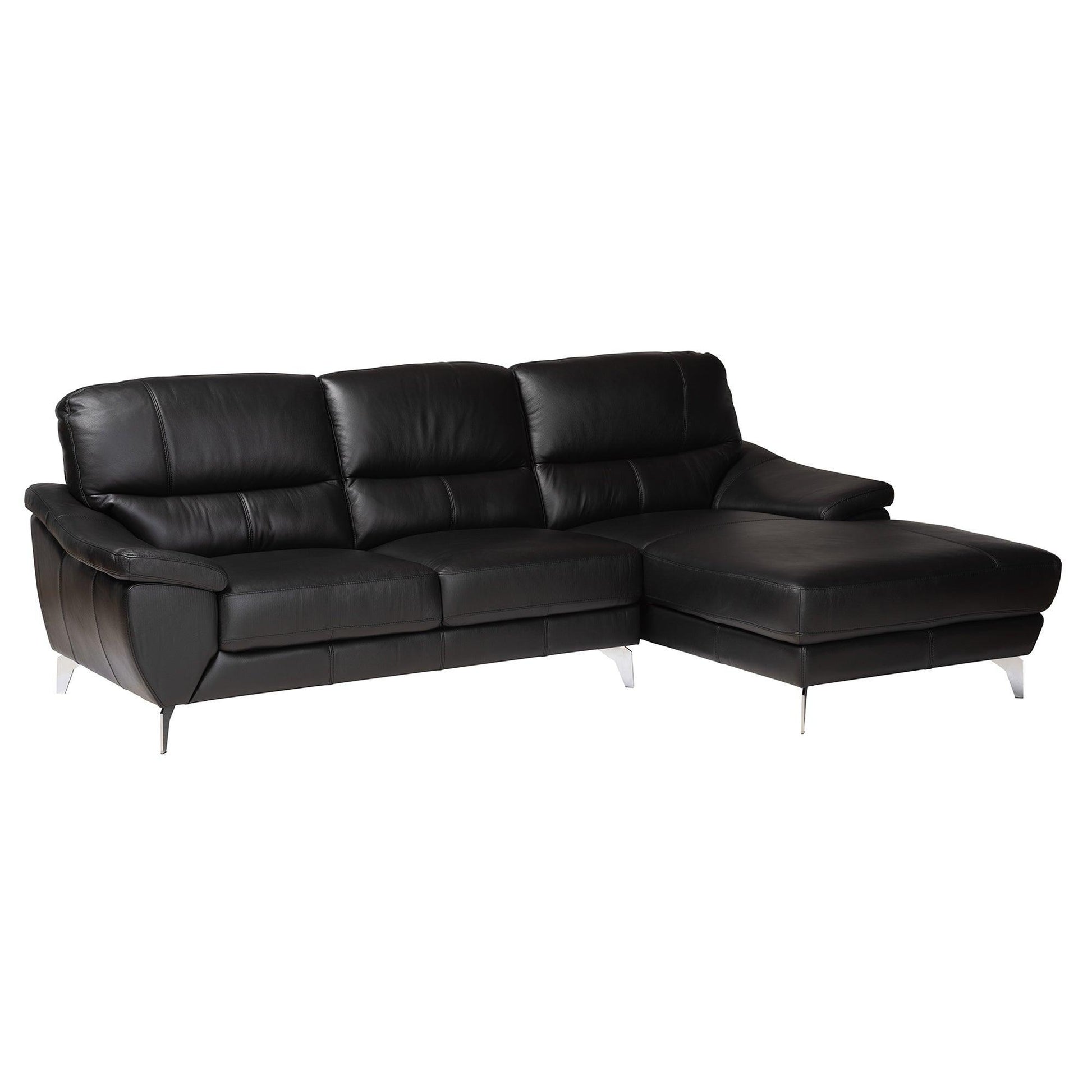 Townsend Modern Black Full Leather Sectional Sofa with Right Facing Chaise FredCo