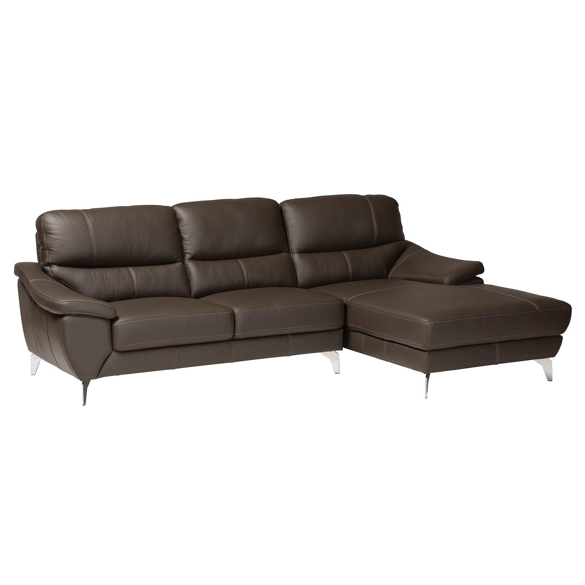 Townsend Modern Brown Full Leather Sectional Sofa with Right Facing Chaise FredCo