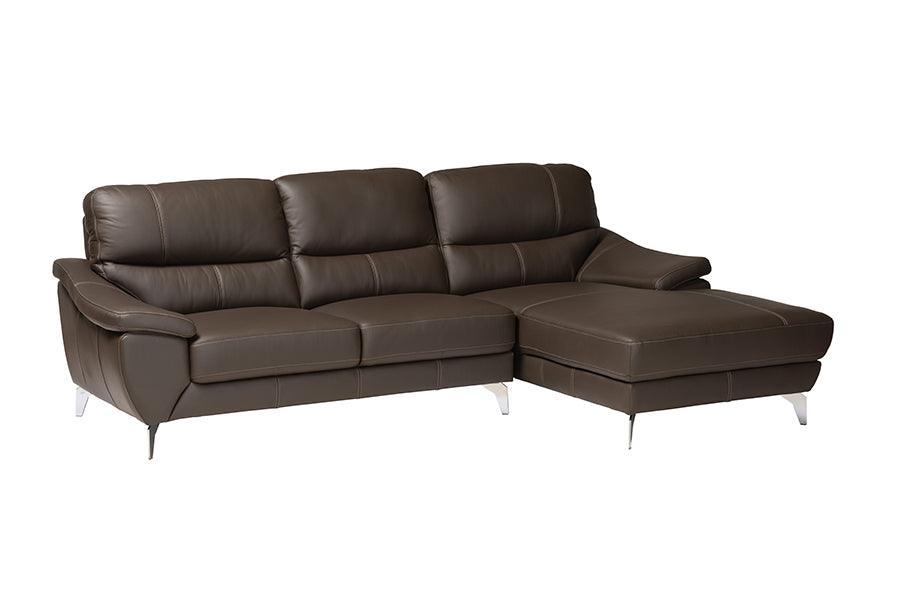 Townsend Modern Brown Full Leather Sectional Sofa with Right Facing Chaise FredCo
