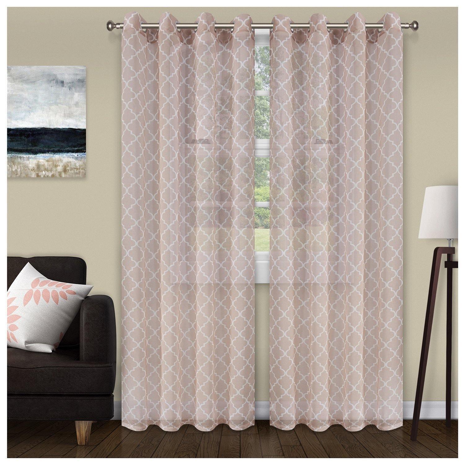 Trellis Geometric Printed Sheer Grommet Panel 2-Piece Curtain Set FredCo
