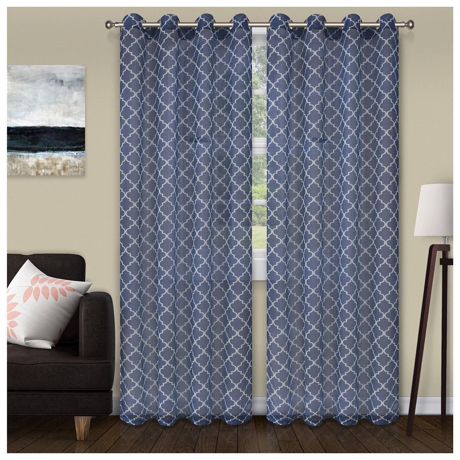 Trellis Geometric Printed Sheer Grommet Panel 2-Piece Curtain Set FredCo