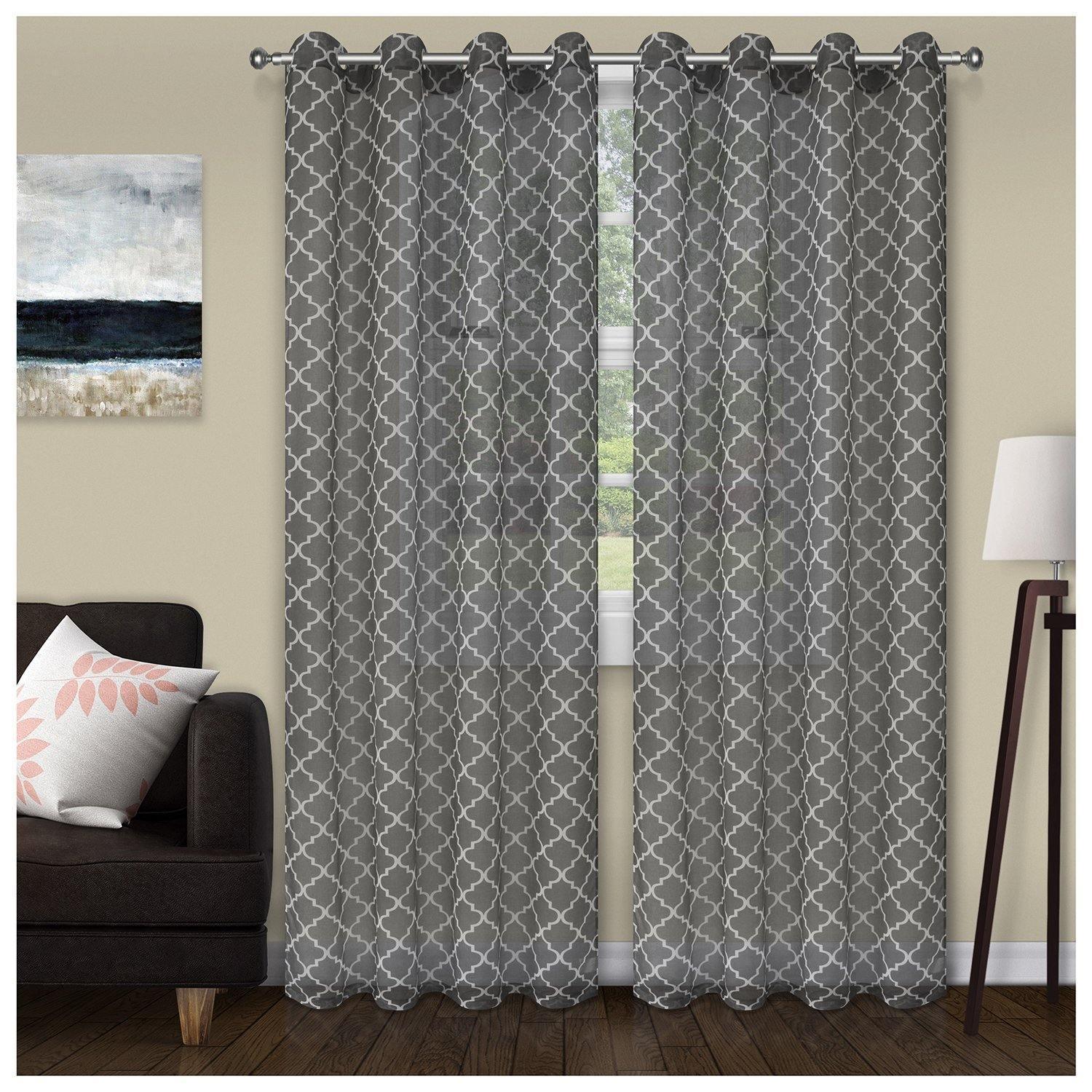 Trellis Geometric Printed Sheer Grommet Panel 2-Piece Curtain Set FredCo