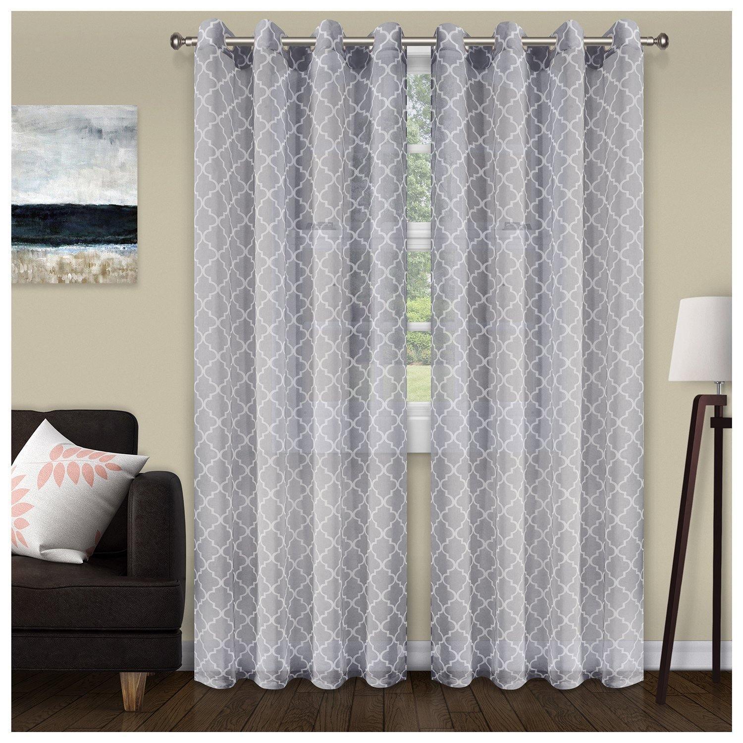 Trellis Geometric Printed Sheer Grommet Panel 2-Piece Curtain Set FredCo