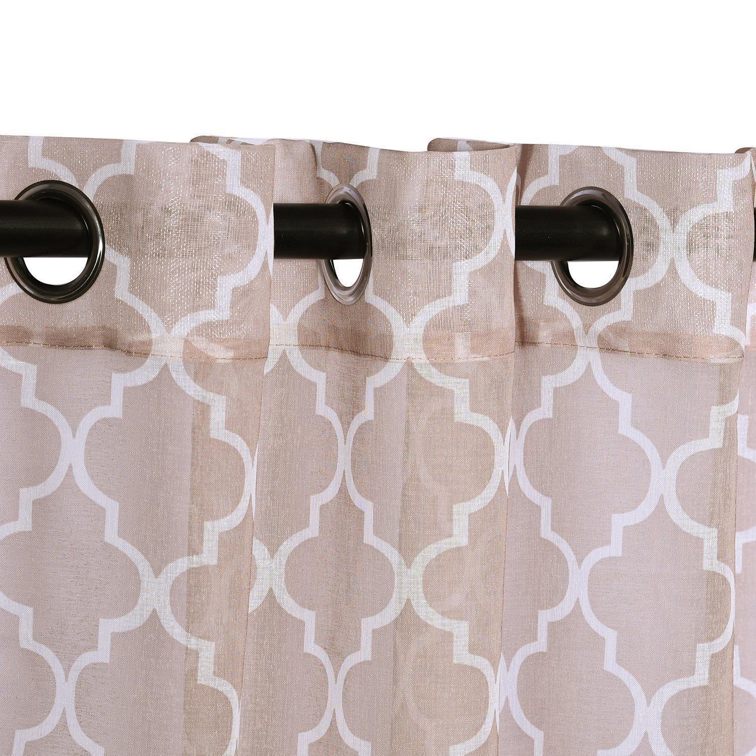 Trellis Geometric Printed Sheer Grommet Panel 2-Piece Curtain Set FredCo