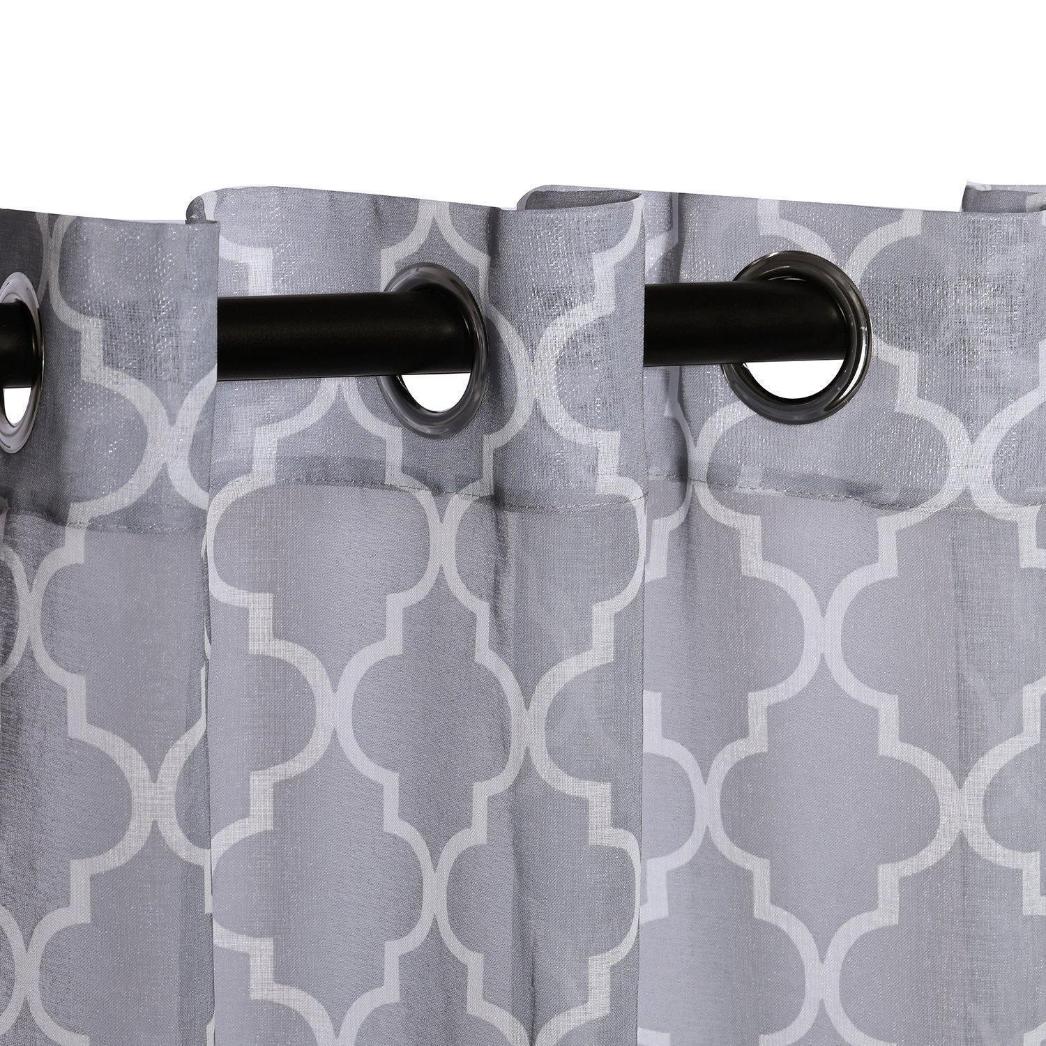 Trellis Geometric Printed Sheer Grommet Panel 2-Piece Curtain Set FredCo