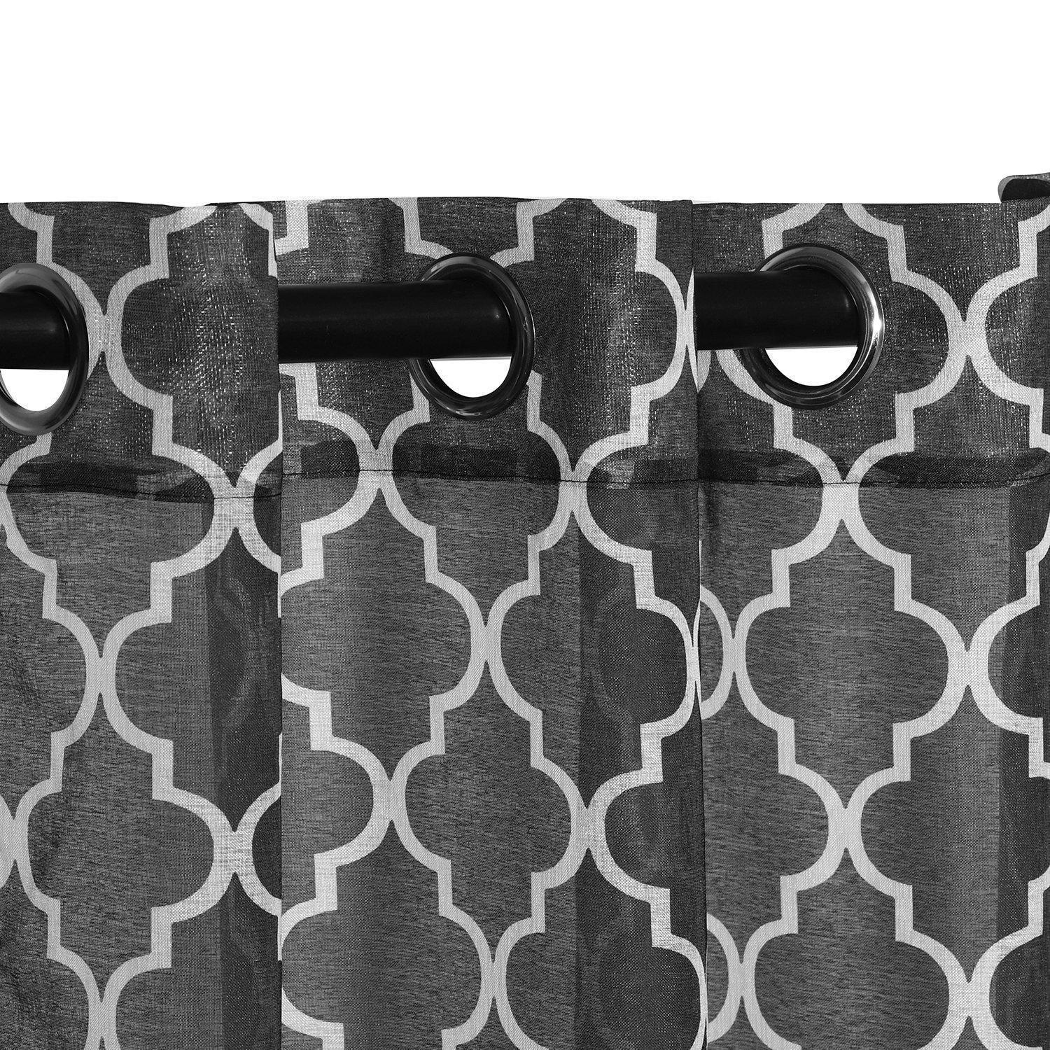 Trellis Geometric Printed Sheer Grommet Panel 2-Piece Curtain Set FredCo