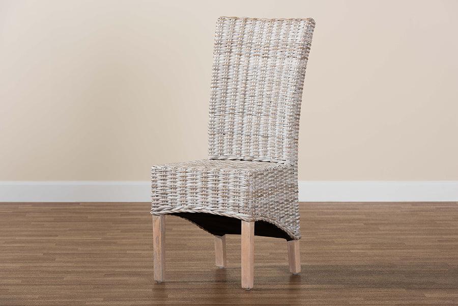 Trianna Rustic Transitional Whitewashed Rattan and Natural Brown Finished Wood Dining Chair FredCo