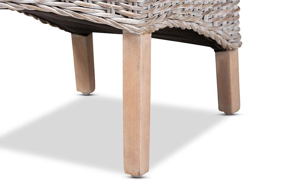 Trianna Rustic Transitional Whitewashed Rattan and Natural Brown Finished Wood Dining Chair FredCo