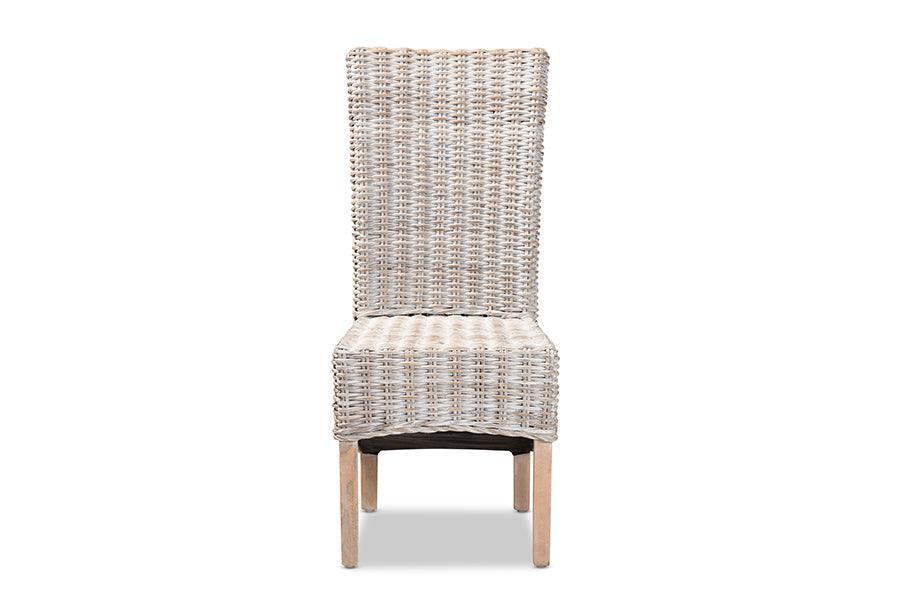 Trianna Rustic Transitional Whitewashed Rattan and Natural Brown Finished Wood Dining Chair FredCo