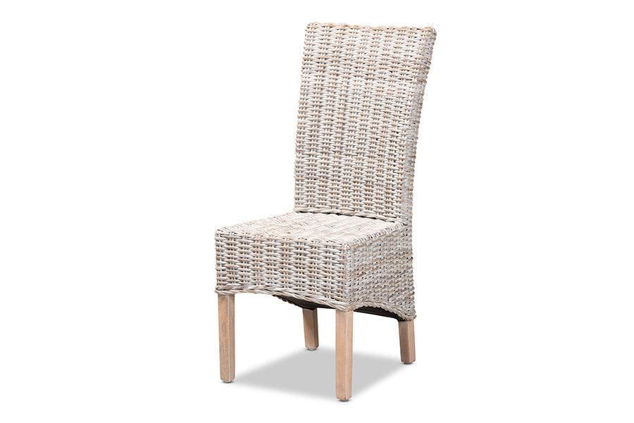 Trianna Rustic Transitional Whitewashed Rattan and Natural Brown Finished Wood Dining Chair FredCo