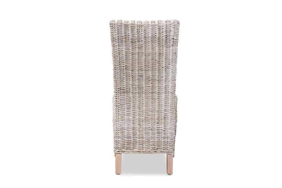 Trianna Rustic Transitional Whitewashed Rattan and Natural Brown Finished Wood Dining Chair FredCo