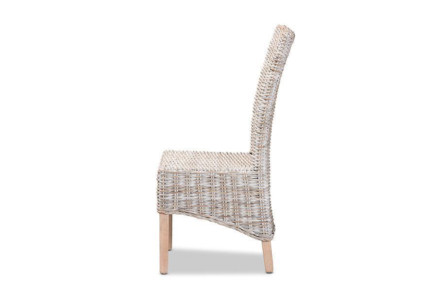 Trianna Rustic Transitional Whitewashed Rattan and Natural Brown Finished Wood Dining Chair FredCo