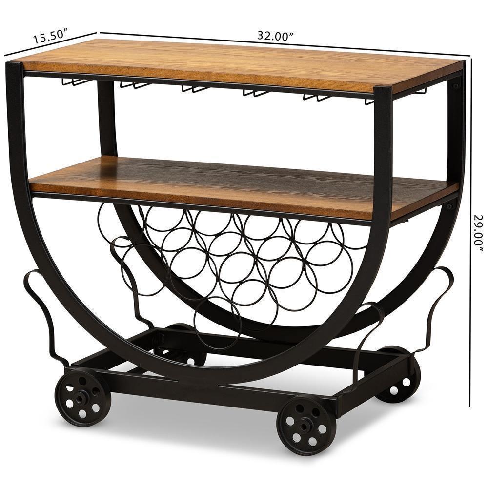 Triesta Antiqued Vintage Industrial Metal And Wood Wheeled Wine Rack Cart FredCo
