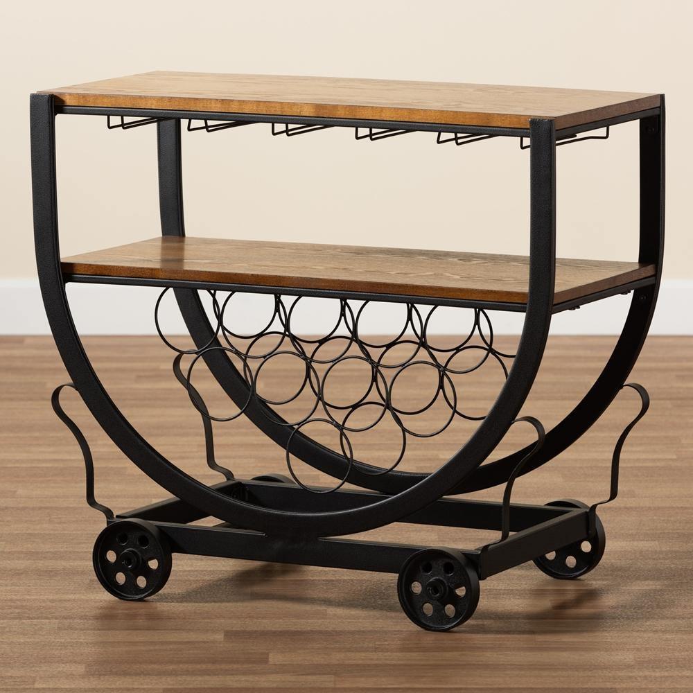Triesta Antiqued Vintage Industrial Metal And Wood Wheeled Wine Rack Cart FredCo