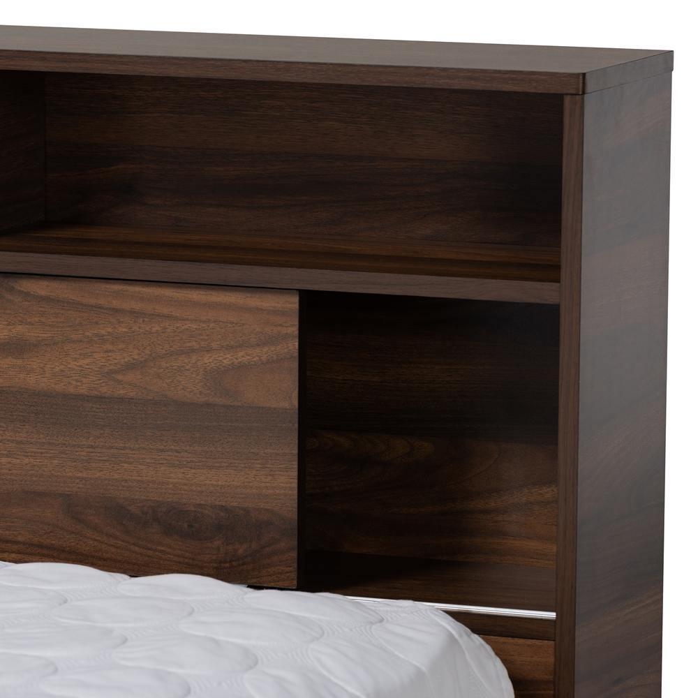Tristan Modern and Contemporary Walnut Brown Finished Wood 1-Drawer Queen Size Platform Storage Bed with Shelves FredCo