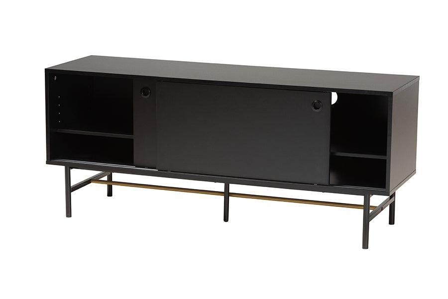 Truett Modern Dark Brown Finished Wood and Two-Tone Black and Gold Metal TV Stand FredCo