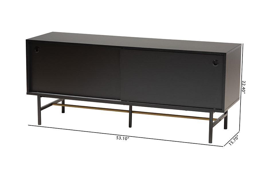 Truett Modern Dark Brown Finished Wood and Two-Tone Black and Gold Metal TV Stand FredCo