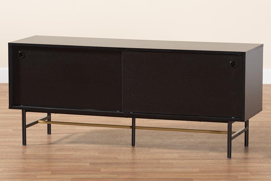 Truett Modern Dark Brown Finished Wood and Two-Tone Black and Gold Metal TV Stand FredCo