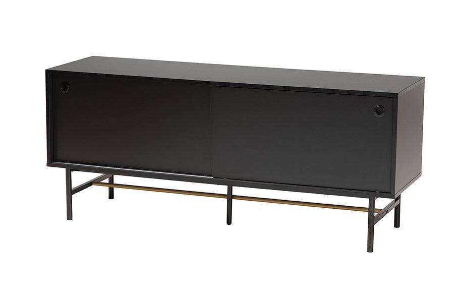 Truett Modern Dark Brown Finished Wood and Two-Tone Black and Gold Metal TV Stand FredCo