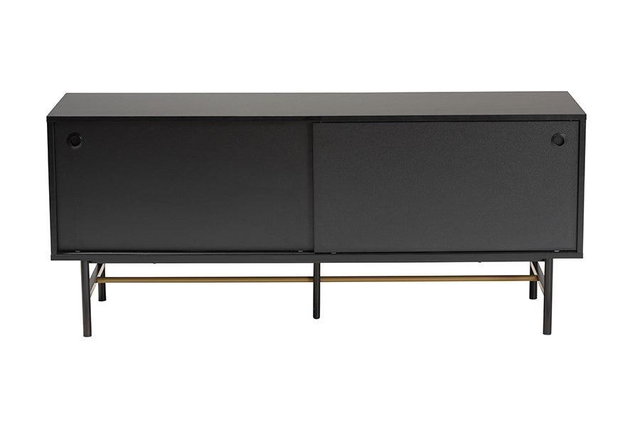 Truett Modern Dark Brown Finished Wood and Two-Tone Black and Gold Metal TV Stand FredCo