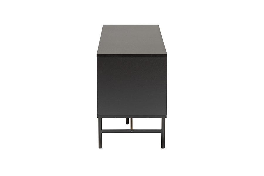 Truett Modern Dark Brown Finished Wood and Two-Tone Black and Gold Metal TV Stand FredCo