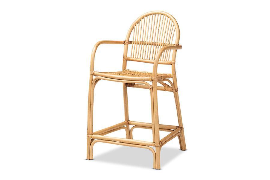 Tugera Modern Bohemian Natural Brown Rattan Counter Stool FredCo