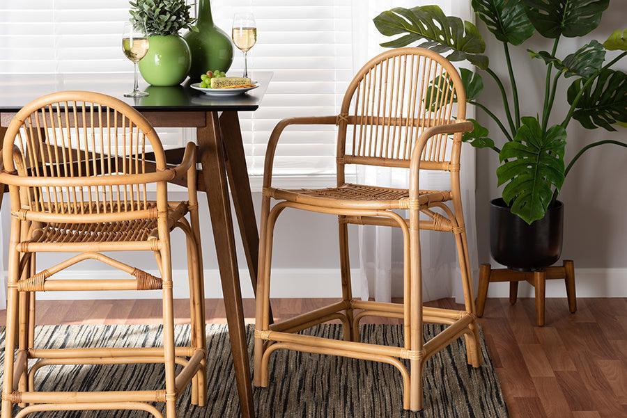 Tugera Modern Bohemian Natural Brown Rattan Counter Stool FredCo