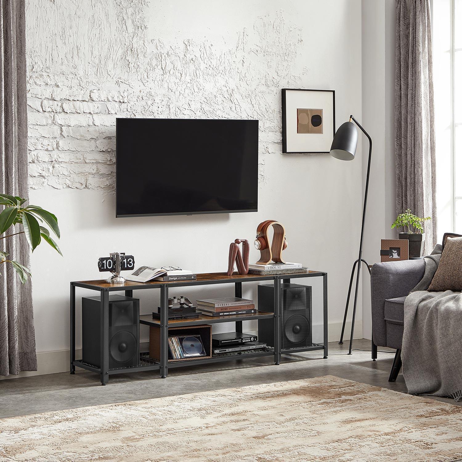 TV Console with Open Storage Shelves, Brown and Black FredCo