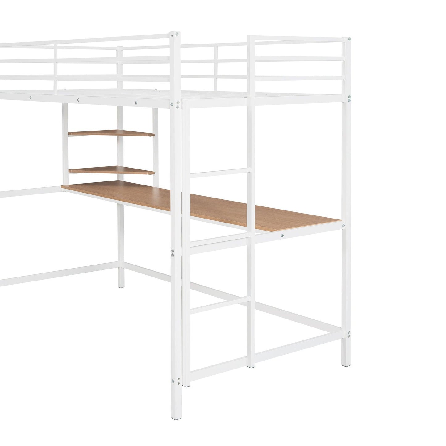 Twin Metal Loft Bed with Desk and Shelve,White MF292491AAK FredCo
