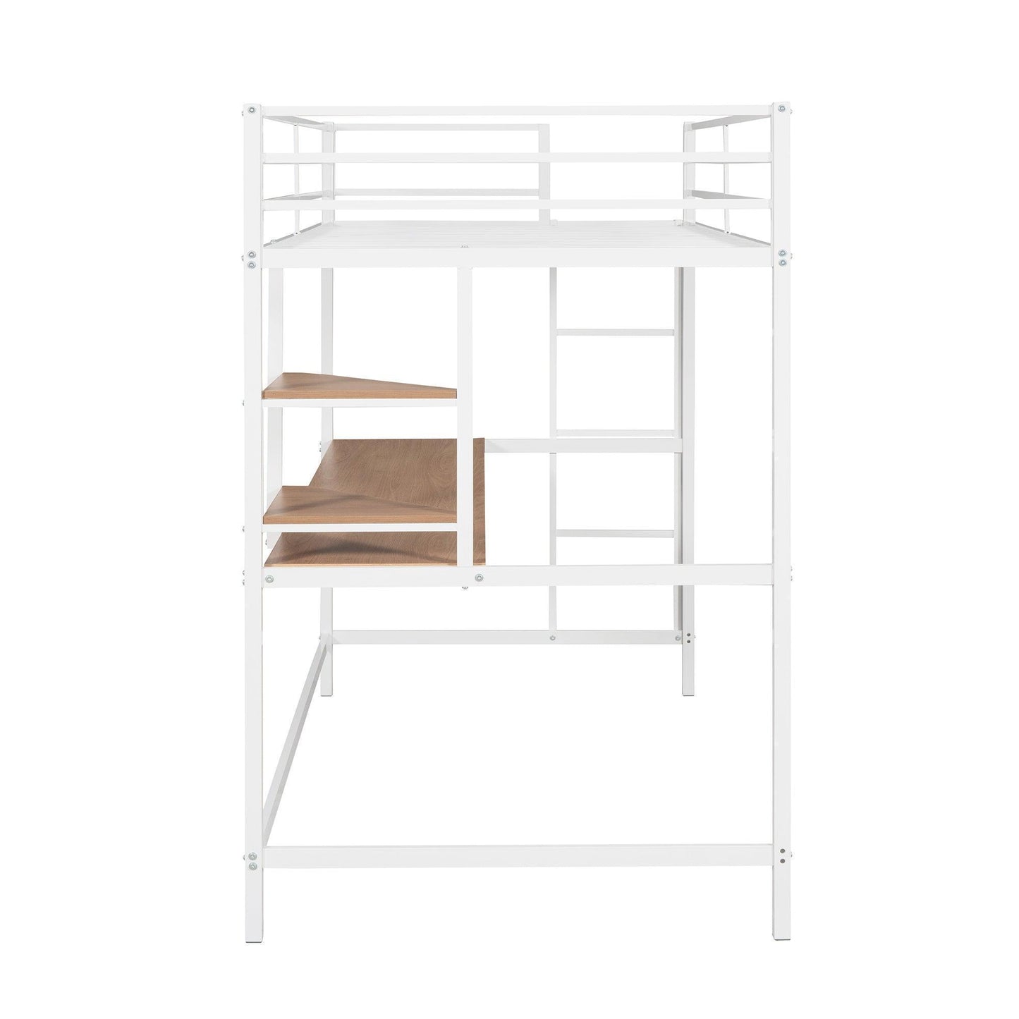 Twin Metal Loft Bed with Desk and Shelve,White MF292491AAK FredCo