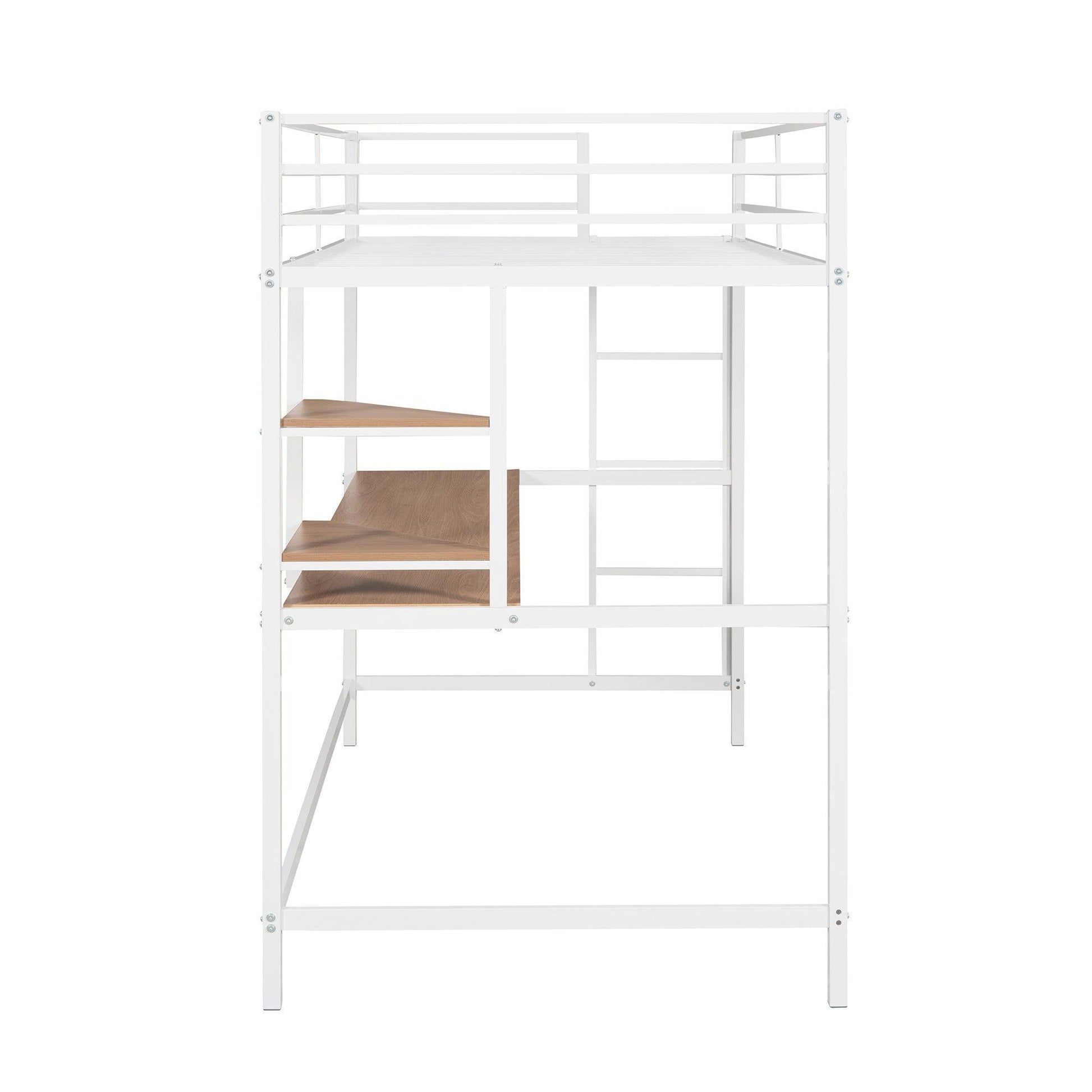 Twin Metal Loft Bed with Desk and Shelve,White MF292491AAK FredCo