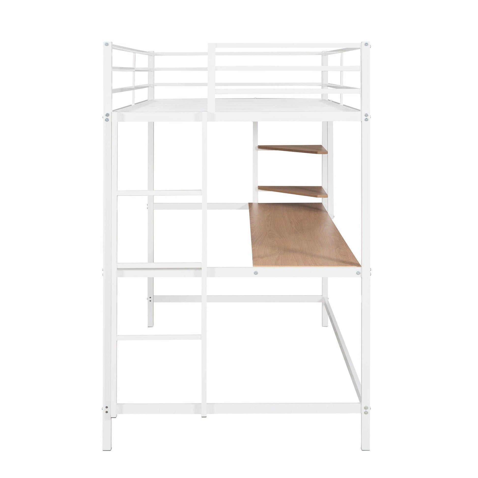 Twin Metal Loft Bed with Desk and Shelve,White MF292491AAK FredCo