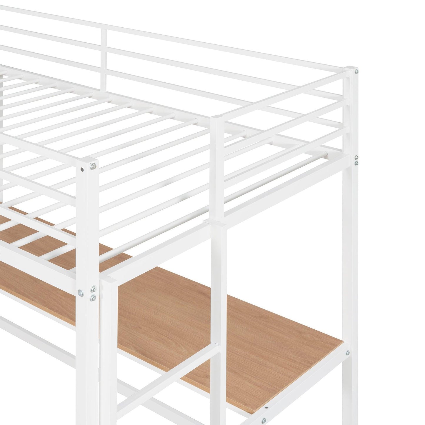 Twin Metal Loft Bed with Desk and Shelve,White MF292491AAK FredCo