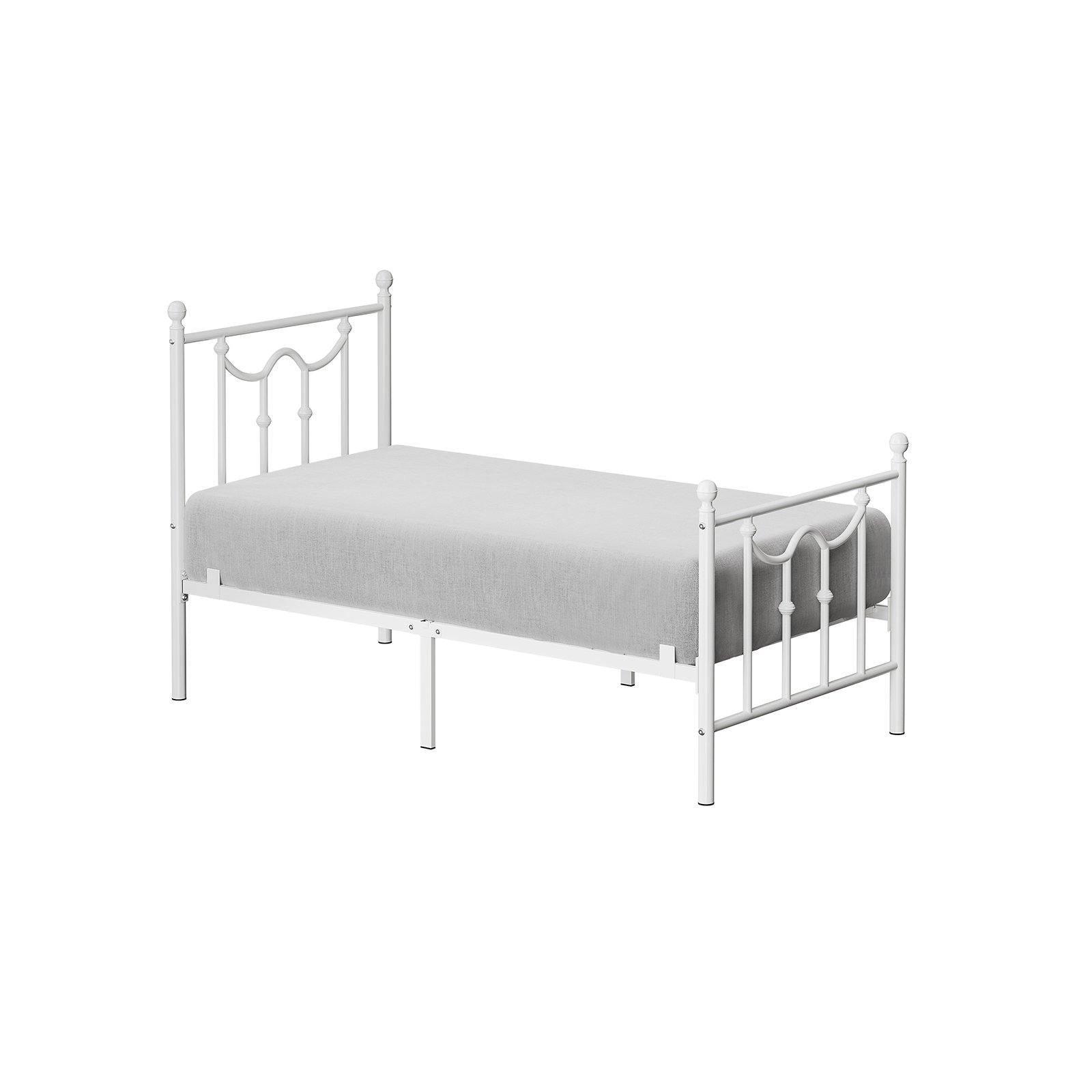Twin Size Metal Bed Frame with Headboard White FredCo