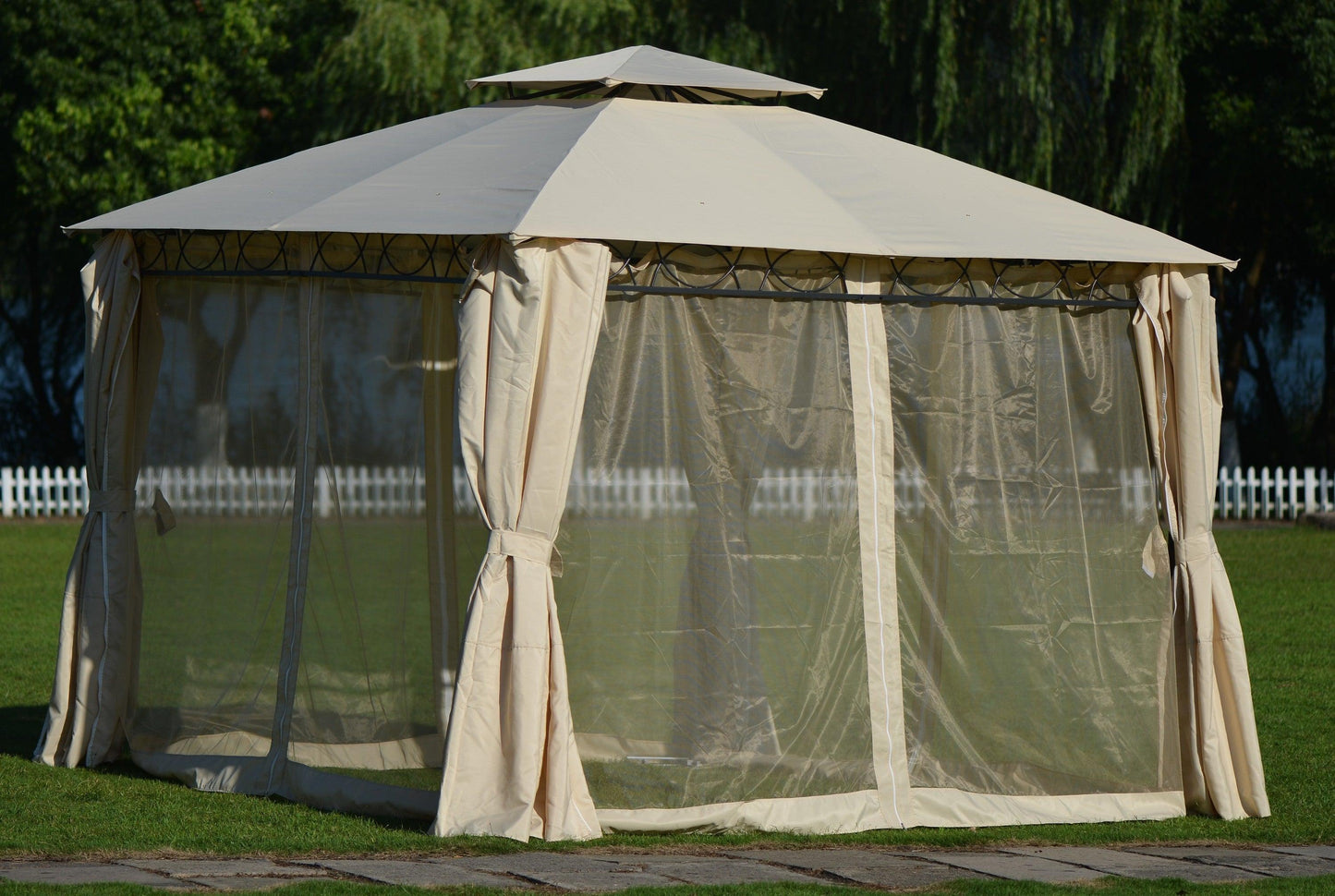 U_STYLE Quality Double Tiered Grill Canopy, Outdoor BBQ Gazebo Tent with UV Protection, Beige FredCo