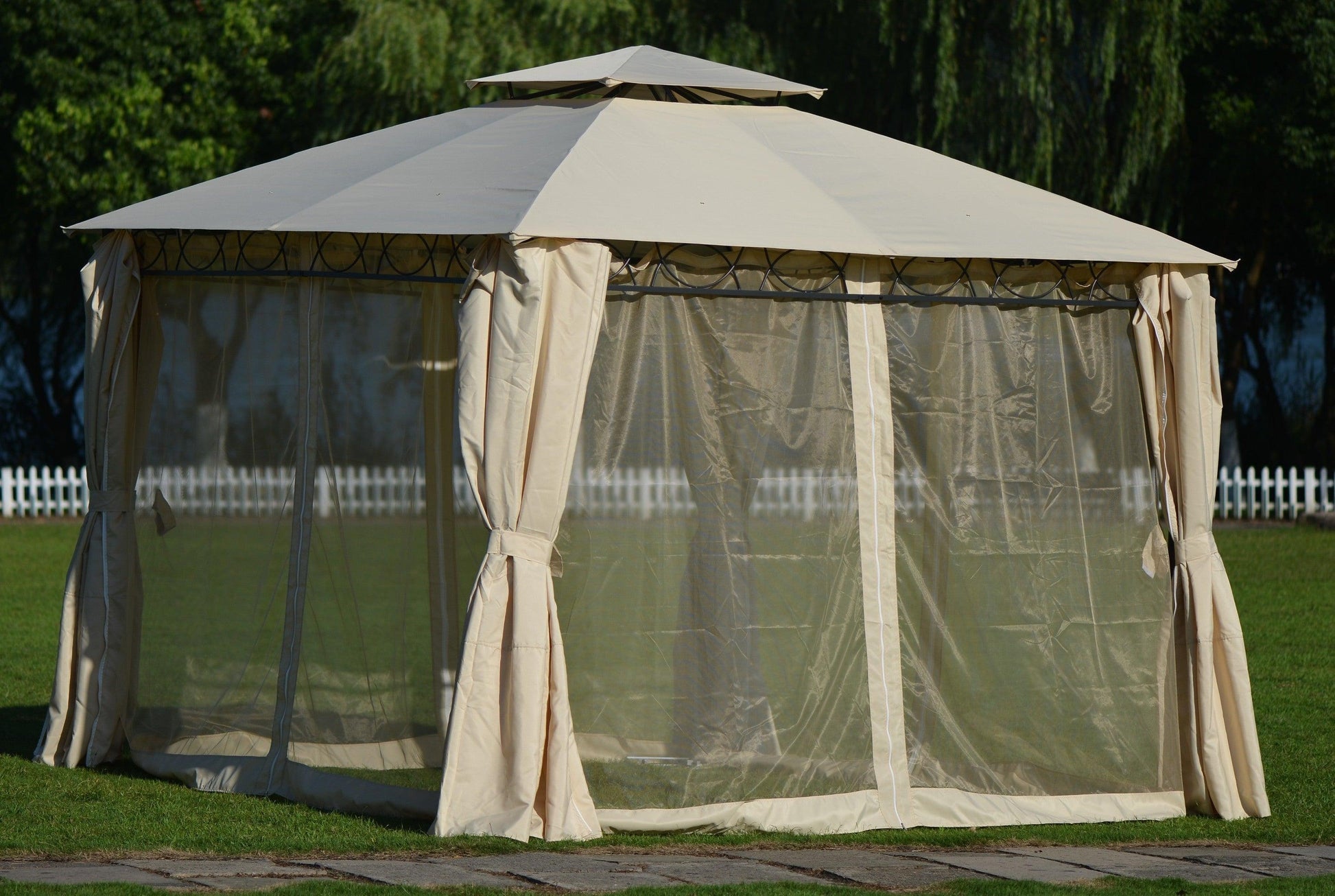 U_STYLE Quality Double Tiered Grill Canopy, Outdoor BBQ Gazebo Tent with UV Protection, Beige FredCo