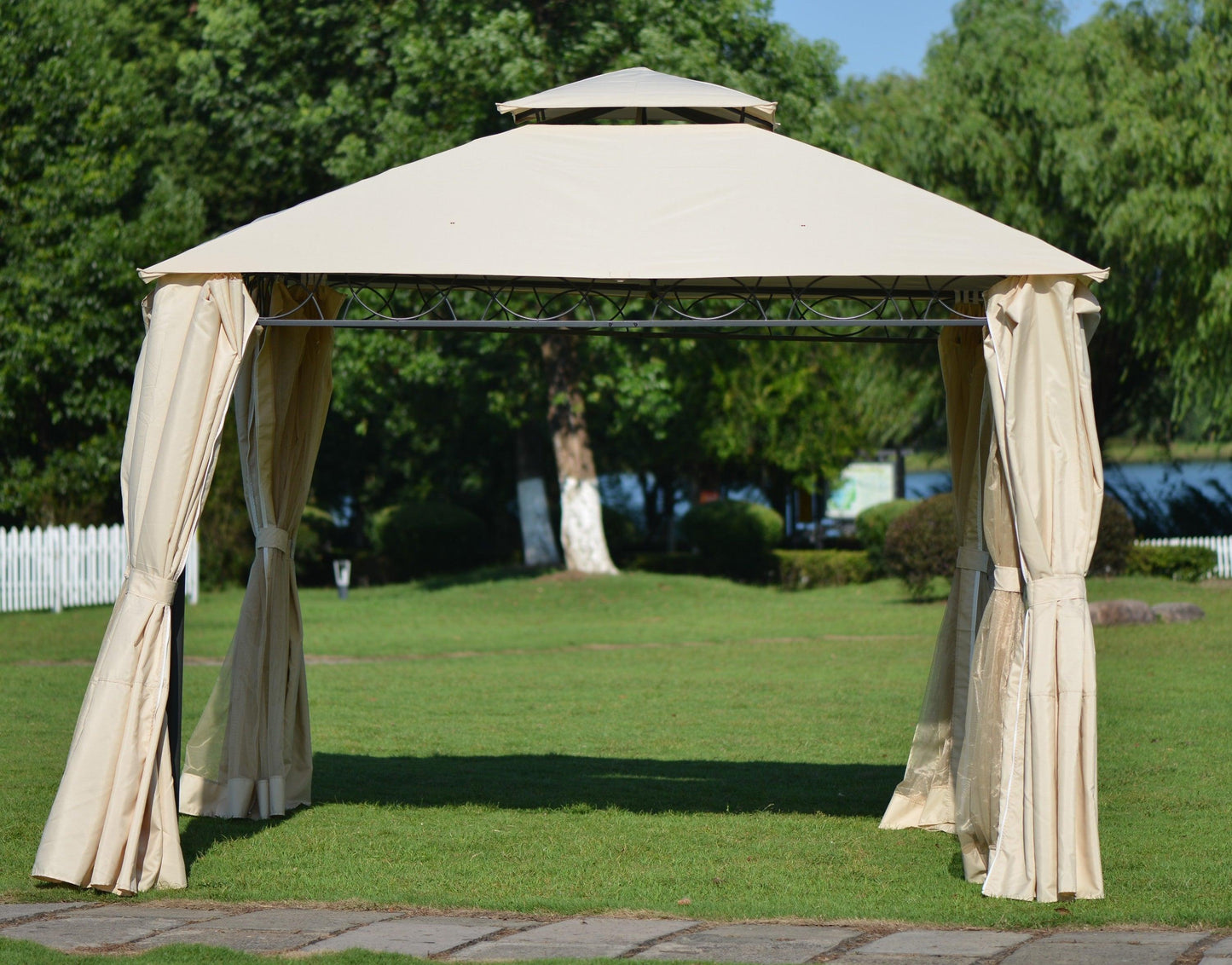 U_STYLE Quality Double Tiered Grill Canopy, Outdoor BBQ Gazebo Tent with UV Protection, Beige FredCo