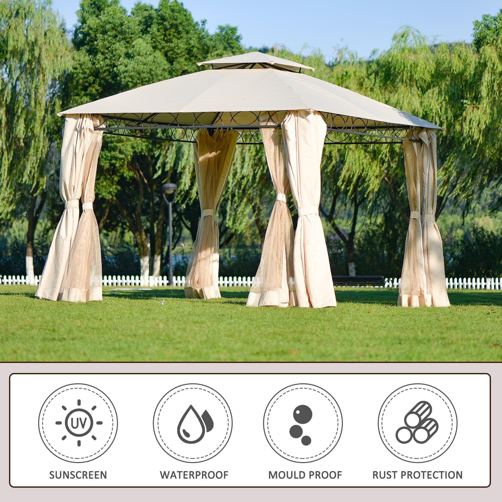U_STYLE Quality Double Tiered Grill Canopy, Outdoor BBQ Gazebo Tent with UV Protection, Beige FredCo