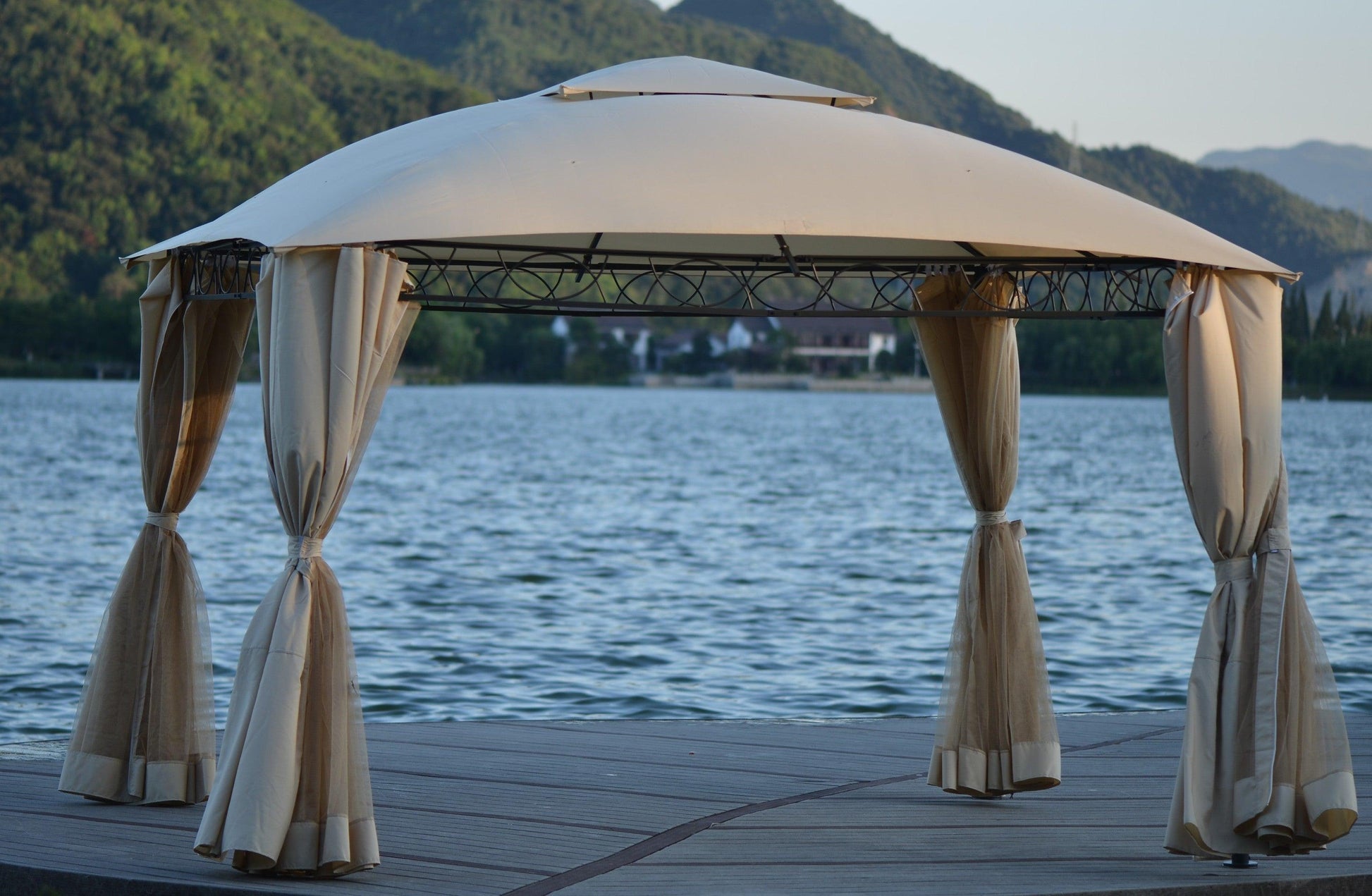 U_STYLE Quality Double Tiered Grill Canopy, Outdoor BBQ Gazebo Tent with UV Protection, Beige FredCo