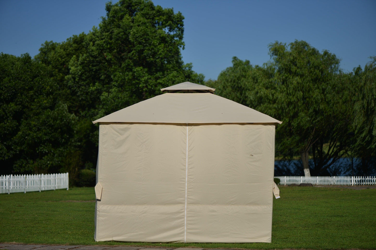 U_STYLE Quality Double Tiered Grill Canopy, Outdoor BBQ Gazebo Tent with UV Protection, Beige FredCo
