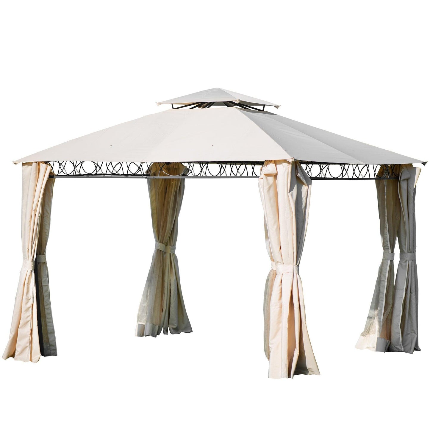 U_STYLE Quality Double Tiered Grill Canopy, Outdoor BBQ Gazebo Tent with UV Protection, Beige FredCo