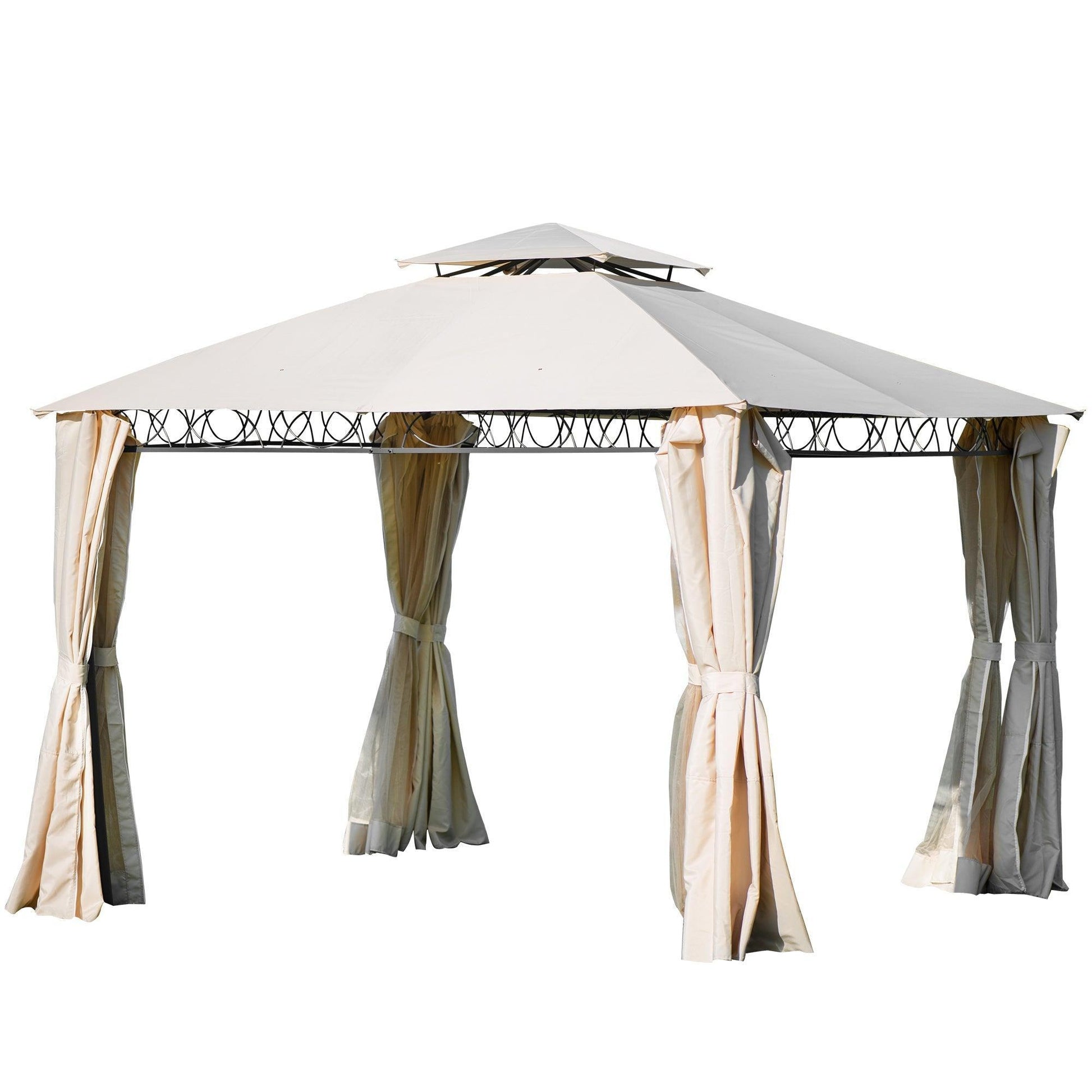 U_STYLE Quality Double Tiered Grill Canopy, Outdoor BBQ Gazebo Tent with UV Protection, Beige FredCo