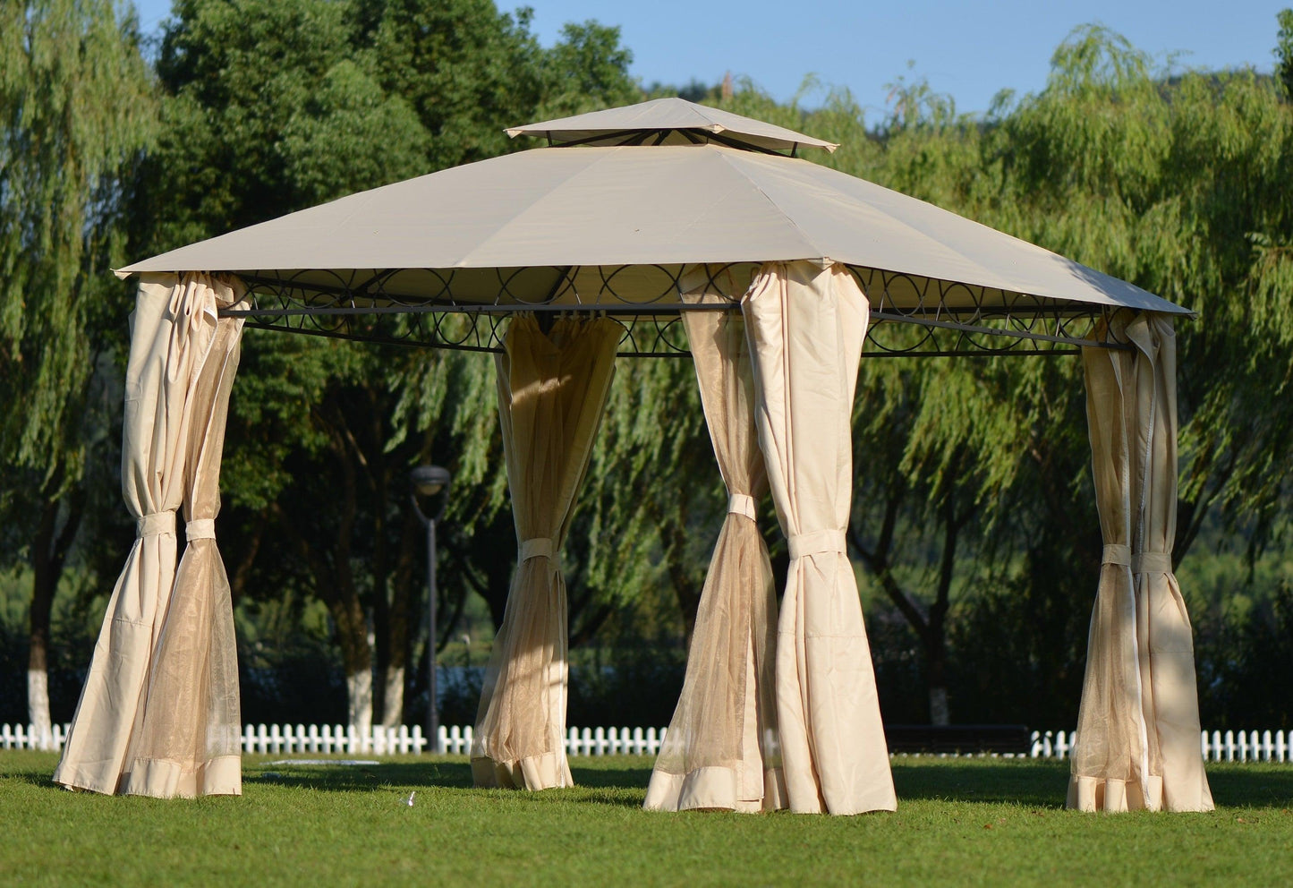 U_STYLE Quality Double Tiered Grill Canopy, Outdoor BBQ Gazebo Tent with UV Protection, Beige FredCo